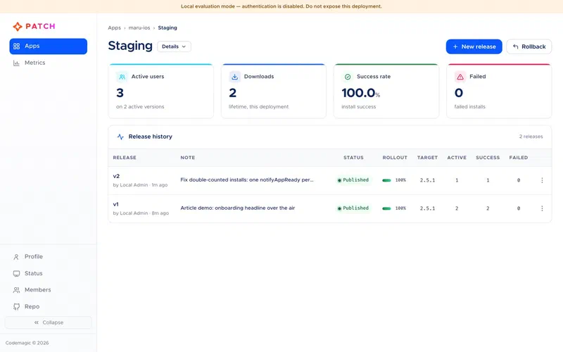 Release history showing v1 with inflated numbers and v2 with correct ones